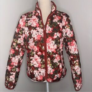 Lands End burgundy floral quilted packable Primaloft jacket coat size Small 6-8